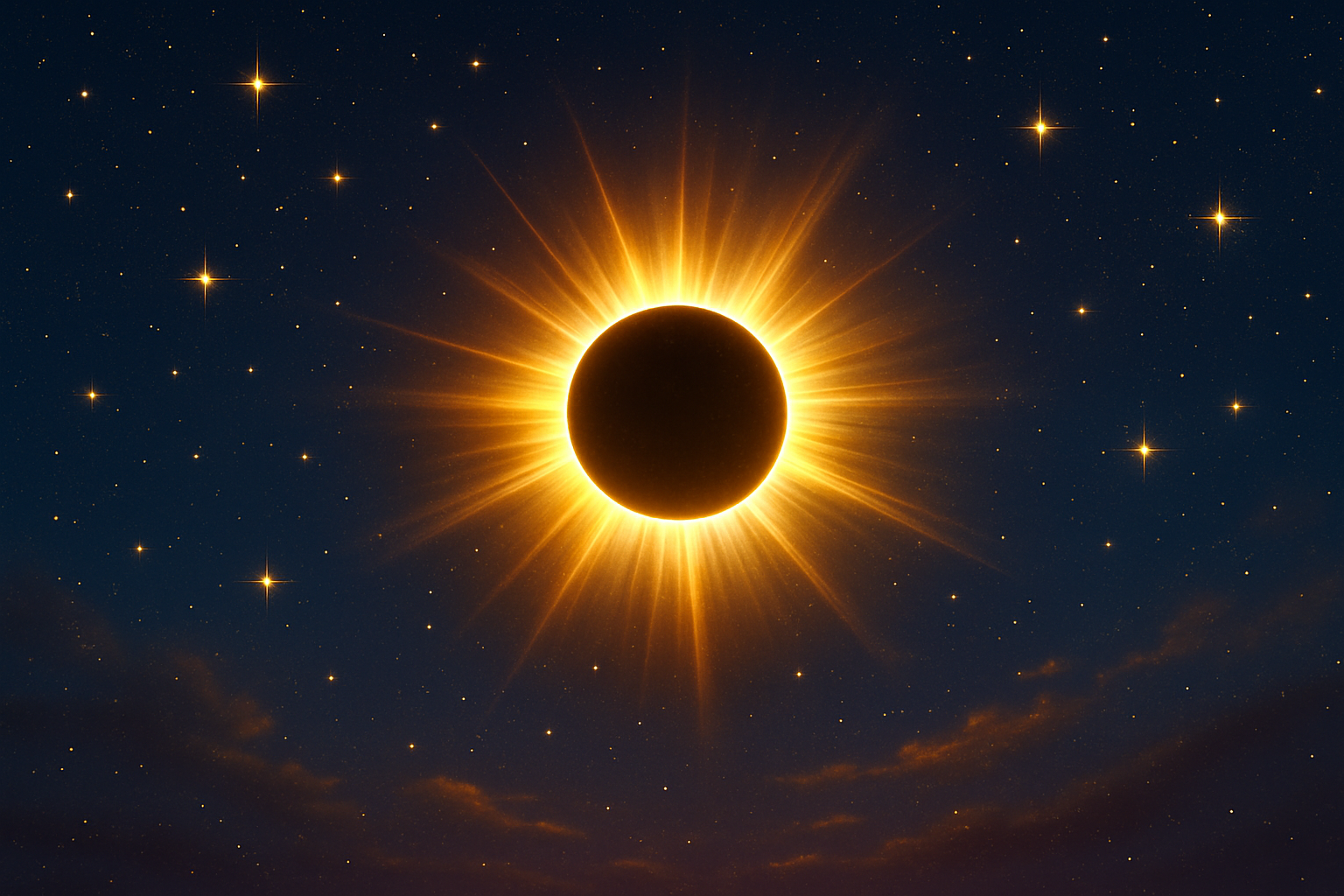 A golden eclipse and stars